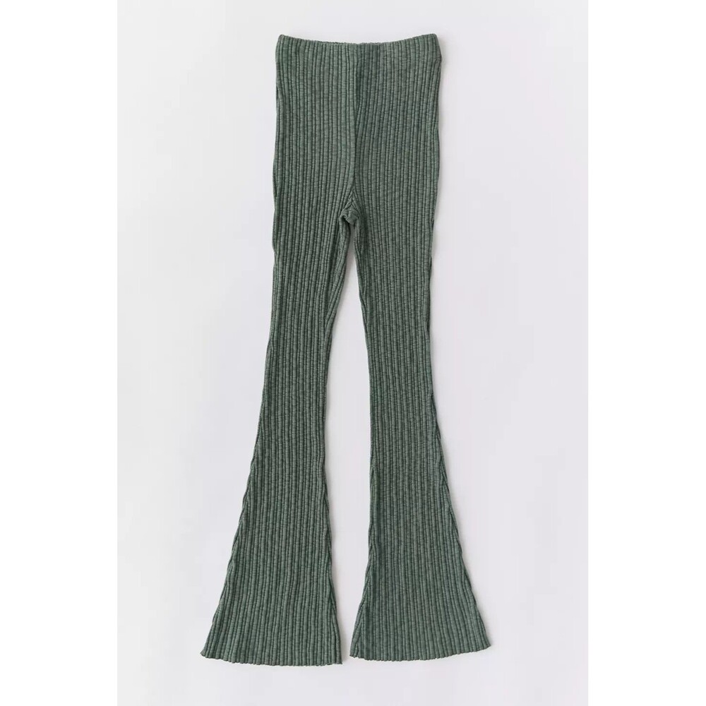 Urban Outfitters Flare Pants Women Medium Mauve Ribbed High Rise Stretch Green